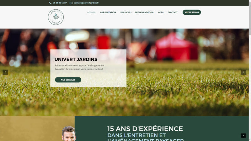 Capture d'écran du site internet d'Univert Jardins