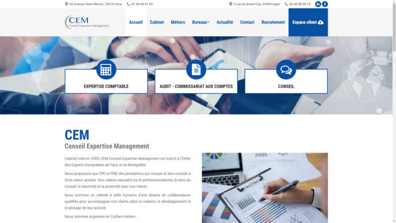 Capture d'écran du site internet de Conseil Expertise Management