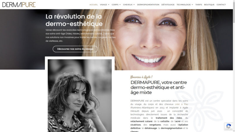 Capture d'écran du site internet de DERMAPURE Agde