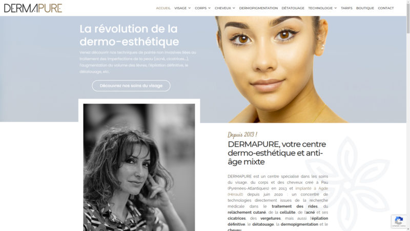 Capture d'écran du site internet de DERMAPURE Pau